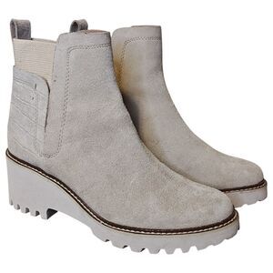 Dolce Vita Boots Womens Size 8.5 Ivory Suede Chelsea Wedge Lug Sole Pull On